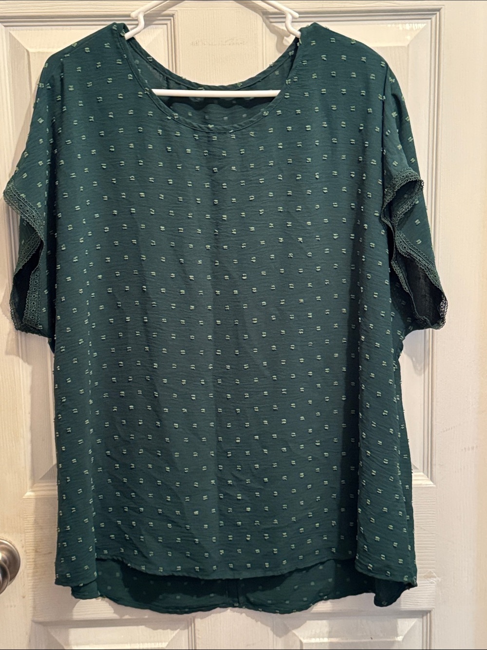 SHEIN Curve 2XL Dark Green Swiss Dot Blouse - Button Back Flutter Sleeve